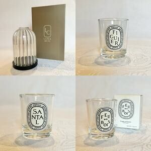 Diptyque Empty Candle Jar and Candle Holder Set Santal Figuier Feu de Bois